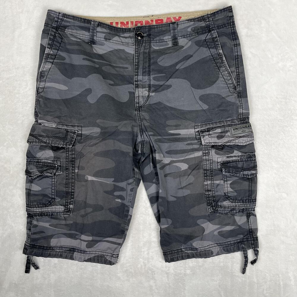 Vintage Unionbay Cargo Shorts Mens 36 Gray Camo 13 Inseam Utility Y2K